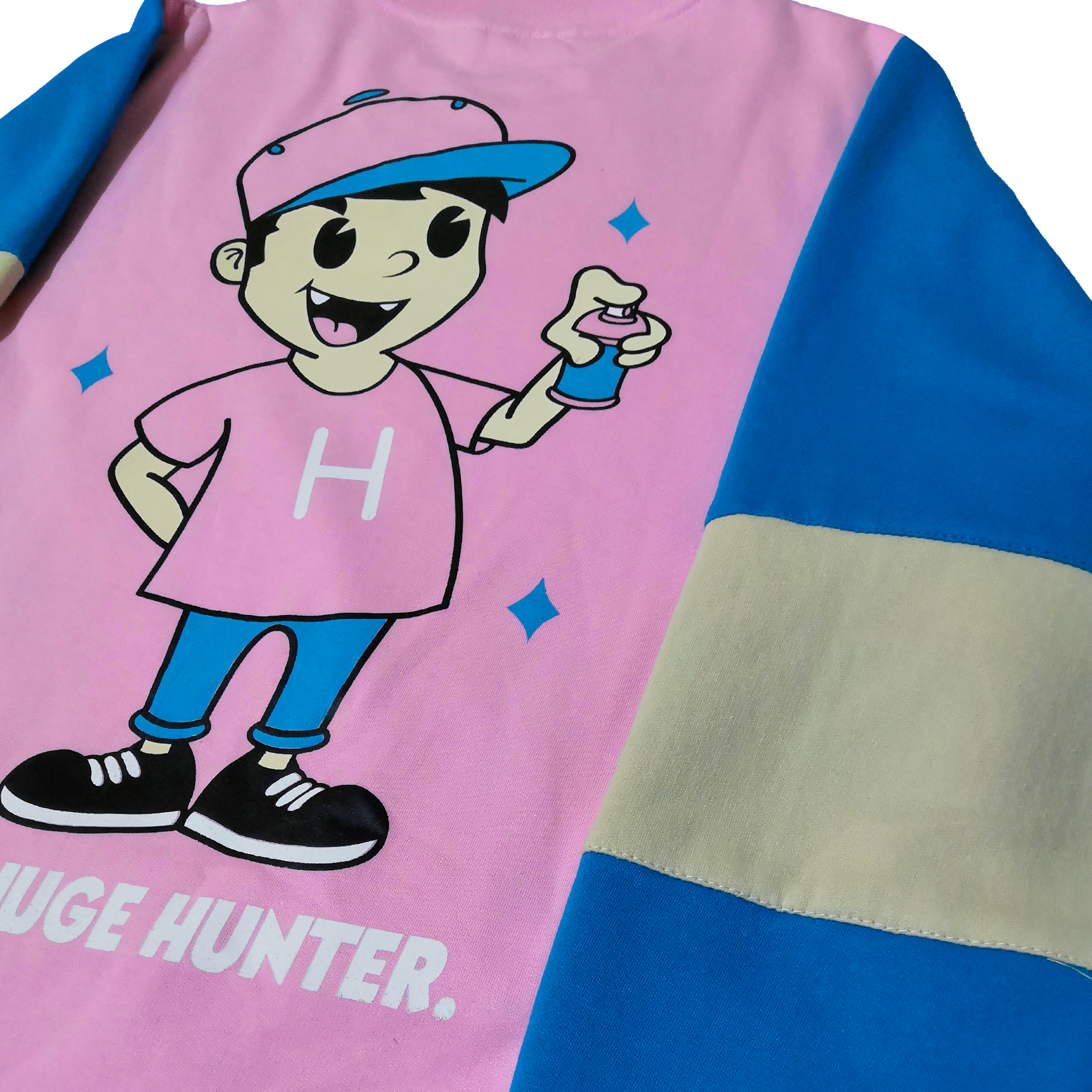 Sudadera color rosa, azul estilo skate con estampado en serigrafía niño graffiti