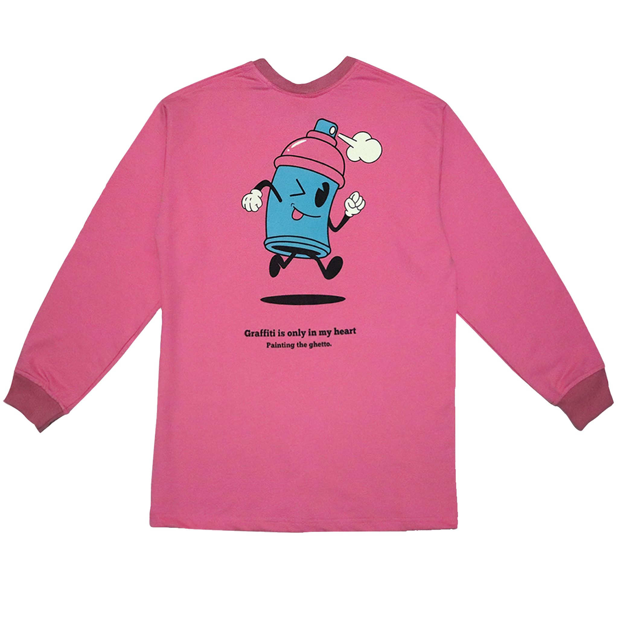 playera manga larga color rosa  estilo skate y graffiti 